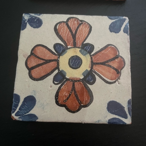 Mexican Hand Painted Terra-Cotta Talavera Vintage Tiles Set of 4 - Picture 5 of 15